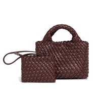 Sac à main géométrique en PU pour femme, tendance, polyvalent, léger et frais, tricoté, décontracté, style panier, sac bandoulière/épaule, mère-enfant