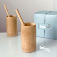 Tasse à boire en bambou gravée à la main naturelle avec paille tasse à thé en bois tasse à café tasse à vin