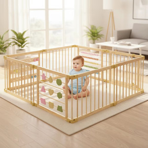 Corralito para bebé de fácil montaje, corralito de madera para bebé con función completa, cama para niños pequeños, cama Montessori, corralito para bebé. - Product Image 1