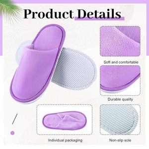 Chaussons jetables de luxe écologiques et hydratants pour adultes en polaire corail et lin avec semelle en EVA pour hôtels, voyages et spas - Product Image 3