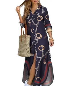 wholesale long sleeve dress suppliers print maxi dresses for women