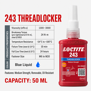 Adhesivo Fijador de Roscas Industrial <span class=keywords><strong>LOCTITE</strong></span> 243 263 272 277, Pegamento Antiaflojamiento <span class=keywords><strong>para</strong></span> <span class=keywords><strong>Tornillos</strong></span>, <span class=keywords><strong>para</strong></span> Bombas, Cajas de Engranajes y Motores - Product Image 2