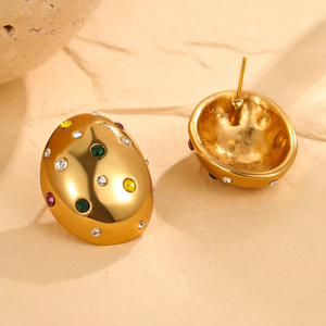 ต่างหูสแตนเลสสตีลเคลือบสูญญากาศสองสีแบบเรขาคณิตและเคลือบทอง 18K - Product Image 5