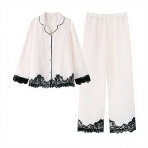 Xiaoxiang Luxury Elegant Women's Spring Autumn <b>Lace</b> Full Length Long Sleeves <b>Elastic</b> Waist 2-Piece Pajama Set Cool Feeling - Product Image 2