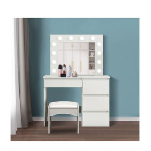 Girls Makeup <strong>Dressing</strong> <strong>Table</strong> <strong>with</strong> <strong>Mirror</strong> White <strong>Hollywood</strong> Wooden Corner Vanity Modern Home Furniture Bedroom Furniture Dresser - Product Image 2