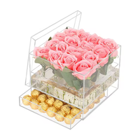Nouveau Style personnalisé clair rectangulaire saint valentin cadeau Rose acrylique affichage boîte de rangement préservé fleur acrylique boîte avec couvercle