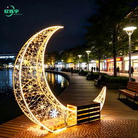 Décoration de Noël géante en 3D avec motif de lune, bonhomme de neige, cerf, Père Noël, sculpture lumineuse LED, décoration de rue, affichage commercial