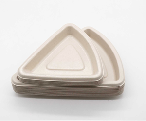 Bagazo 125ml Plato desechable biodegradable Pulpa Pizza Pan Bandeja para pasteles con junta Parte inferior Bandeja para hornear triangular ecológica - Product Image 2