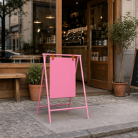 Support de signalisation en A avec revêtement poudré, panneau suspendu avec sangle en cuir, tableau remplaçable, panneau de signalisation en métal pour magasin