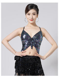 Top de Danza del Vientre para Mujer, de Poliéster, con Bordado de Mariposa, sin Espalda, Tipo Bandeau, con Velo Corto en los Hombros - Product Image 5