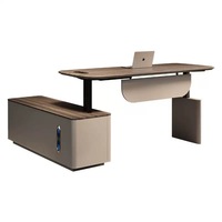 Bureau de direction moderne en forme de L, bureau de patron en bois avec armoire de rangement latérale, table pour bureau, mobilier commercial