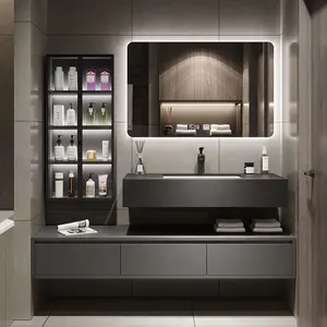 Smart Pvc Backlit Espelho Banheiro Vanity Cabinet Unidade Dupla 72 pia dupla