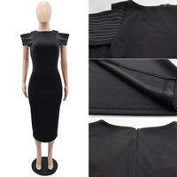 Robes d'été à la mode femmes décontracté à manches courtes conception mince fente hanche chaîne élégante dames robes de bureau pour les femmes