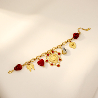 Bracelet à breloques en acier inoxydable plaqué or 18 carats PVD, avec étoile en zircon, perle et pendentif en forme de cœur, pour femme