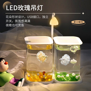 Acquario doppio speciale per pesci <span class=keywords><strong>Betta</strong></span> thailandesi, piccolo acquario da tavolo in vetro ad alta trasparenza, facile da mantenere, con illuminazione notturna. - Product Image 2