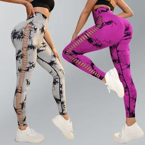 Kravat boya naylon Hollow kadınlar için dikişsiz Legging spor giyim spor seti spor özel Activewear giyim seksi Yoga pantolon