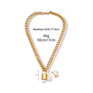 Collier chaîne épaisse en forme de cadenas en alliage de zinc couleur or blanc pour femme, chaîne de pull tendance - Product Image 5