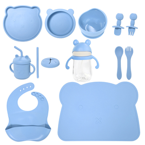 10-in-1 Baby Feeding Tableware Set BPA-Free Safety Silicone Plate Dinnerware Square Water Cup with Baby Bottle Dishware Cup Set - Product Image 4