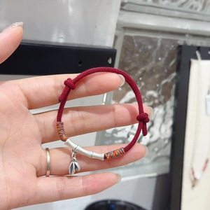 Bracelet en argent pur 999, cordon rouge tissé en bambou, bijoux unisexes à porter au quotidien - Product Image 3