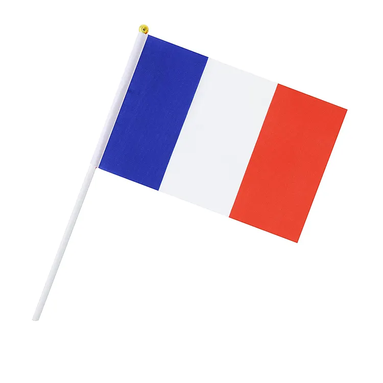 Vente en gros polyester célébration nationale française main agitant bâton drapeau élection personnalisé France pays drapeau à main