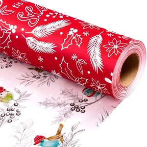 Burymento Christmas <b>Wrapping</b> <b>Paper</b> 17 In X 32.8 Ft Reversible Red <b>White</b> Design For Gift Craft Packaging - Product Image 1