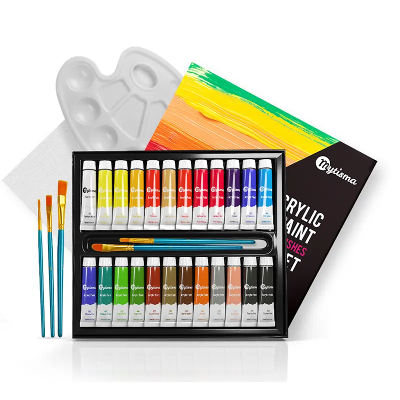 Bview Art 24 Colors 12ml Tube Water Based Canvas Paint Set for Painting Paper Canvas Wood and Fabric