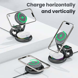 Support de chargeur sans fil magnétique pliable 3 en 1 15W à charge rapide, prend en charge les téléphones mobiles portables de type C, sortie 5V/1A - Product Image 5