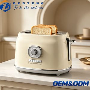 Grille-pain BESTONE 2 tranches couleur crème avec minuterie mécanique, fonctions dégivrage, réchauffage et annulation, usage domestique - Product Image 1