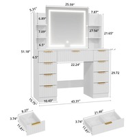 Coiffeuse de table en verre moderne blanc cannelé de style minimaliste avec miroir et tiroirs ondulés Espace de rangement abondant