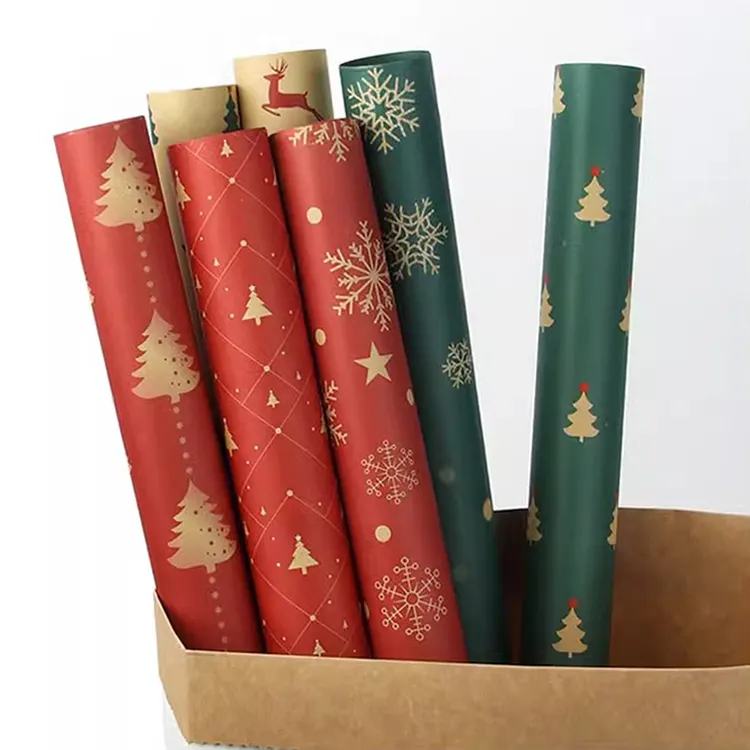 50 cm Colored Christmas Pattern Gift Decoration Kraft Rolling Wrapping Papers Gift Wrapping Paper for Christmas