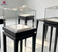 Vitrine en verre moderne sur piédestal, vitrine en verre à sommet pyramidal, support en bois massif noir pour bijoux, objets d'art, exposition muséale