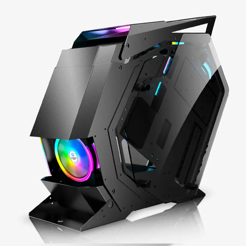 새로운 디자인 특수 모양의 ATX 게임 PC 케이스 컴퓨터 CPU 서버 캐비닛 섀시 데스크탑 강화 유리 스틸 패널