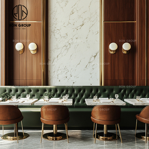 Moderno lujo verde redondo piedra sinterizada cuero Hotel Cafetería Restaurante silla conjunto sofá cabina asientos muebles mesa - Product Image 4