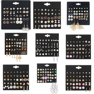 Juego de pendientes con forma de flor retro de estilo coreano, 20 pares, con forma de corazón y lazo, joyería para mujer, regalo, accesorios de moda - Product Image 1
