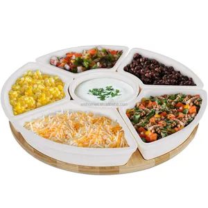 Keramik Taco-Servierplatte geteiltes Serviertablett für Taco Dienstag Lazy Susan Taco Bar Chips und Dip Servierset für Party