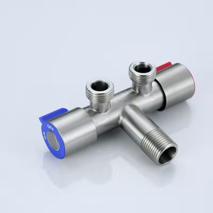 Robinet d'arrêt moderne en acier inoxydable à double commande, type T, pour WC et bidet, avec poignée double - Product Image 4