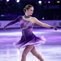 Robe de patinage artistique dégradé violet, col montant, manches longues, jupe à strass scintillants pour enfants et adultes, compétition et performance