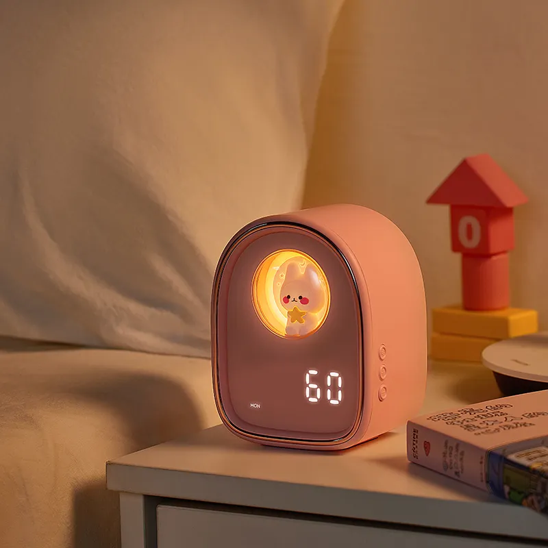 Cheap Cute Cartoon Rabbit Smart Sleep Wake Up Night Light LED Digital Moving Alarm Clock For Kids