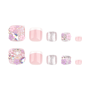 ขายส่ง 12 ชิ้น/ชุด เล็บปลอมอะคริลิคทรงอัลมอนด์ ลายดอกไม้ประดับเพชร 3 มิติ สีขาวสไตล์ฝรั่งเศส พร้อมกาวในตัว - Product Image 6