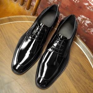 Chaussures Derby Noires Brillantes en Cuir Lisse, Semelle en Caoutchouc, pour Occasions Formelles, en Cuir de Vachette, Chaussures Habillées pour Hommes, Prix de Gros - Product Image 1