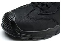 Chaussures de sécurité pour hommes, noires, en cuir imperméable, avec embout en acier élargi anti-écrasement, bottes de sécurité mi-hautes