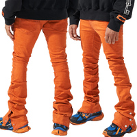 OEM orange extensible coupe ajustée en jean pantalon bouton pression jambe large empilé jean en denim pour hommes