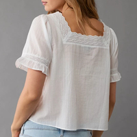 Chemisier à manches longues pour femme, couleur unie, boutonné, avec empiècements en dentelle, personnalisable pour la vente en gros