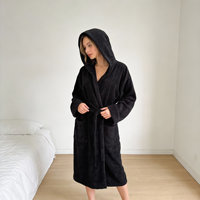 Albornoz con Capucha Negro de Invierno Personalizado, de Algodón Puro, Grueso, de Secado Rápido y Absorbente, Unisex, para Uso en Hoteles