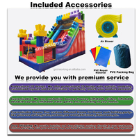 Structure gonflable commerciale pour enfants, type blocs de construction, avec toboggan arc-en-ciel et souffleur, pour fêtes, à vendre
