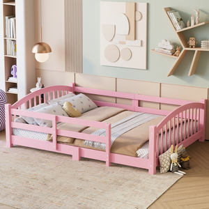 <span class=keywords><strong>Lit</strong></span> <span class=keywords><strong>Montessori</strong></span> rose, taille complète, structure en bois massif avec barrière de sécurité et lattes, mobilier de chambre pour fillettes - Product Image 1
