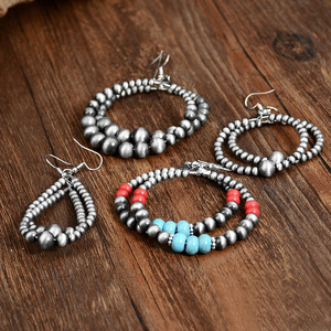 Nouvelles boucles d'<span class=keywords><strong>oreilles</strong></span> pendantes géométriques plaquées or européennes et américaines avec pierre principale en turquoise, <span class=keywords><strong>grandes</strong></span> boucles d'<span class=keywords><strong>oreilles</strong></span> de style Navajo occidental - Product Image 5