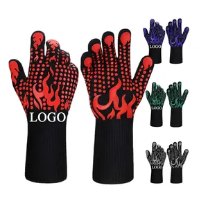 Custom Logo Siliconen Bbq Grill Handschoenen Anti-Slip Extreme Hittebestendige Handschoenen 800 1472 Keuken Keuken Voering Katoen Nylon