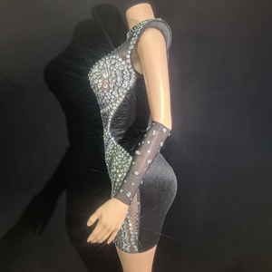 Vestido de Noche Transparente con Pedrería <span class=keywords><strong>Nova</strong></span>, Vestido de Cóctel de Un Solo Hombro para Mujer, Ropa Elegante - Product Image 2