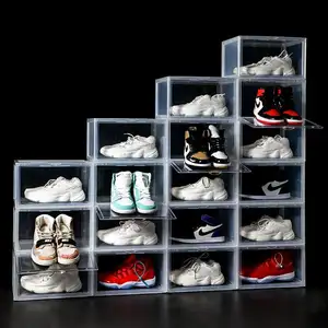 Amazon Hot Selling Magnetische Open Deur Sneakers Display Lade Groot Formaat Stapelen Plastic Kast Oem Fabriek Groothandel